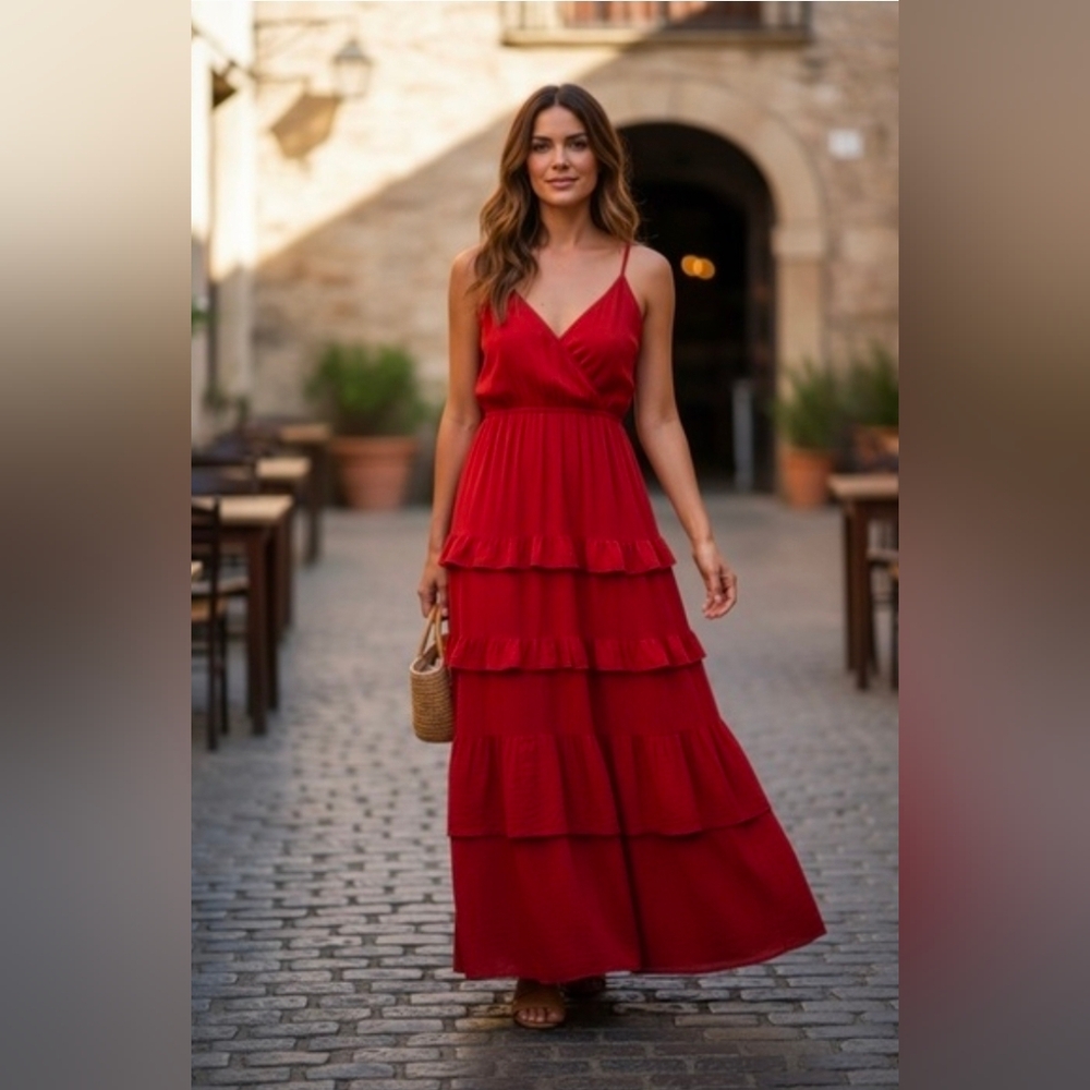 Flying Tomato Red Tiered Maxi Dress – Size Medium